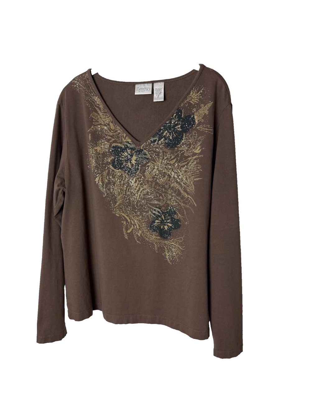 Chico's Zenergy Top Size 3 (XL, 16) Long Sleeves V-Neck Stretch Cotton Blend